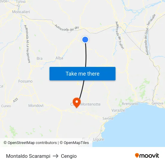 Montaldo Scarampi to Cengio map