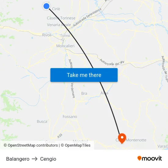 Balangero to Cengio map