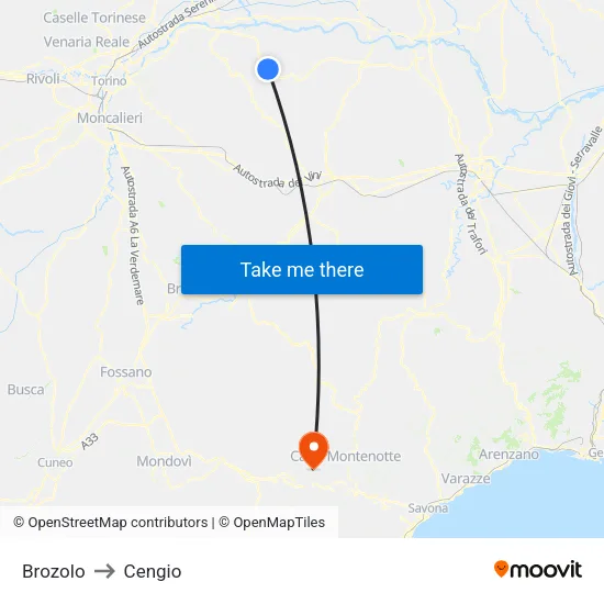 Brozolo to Cengio map
