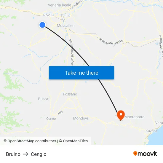 Bruino to Cengio map