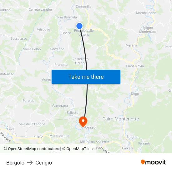 Bergolo to Cengio map
