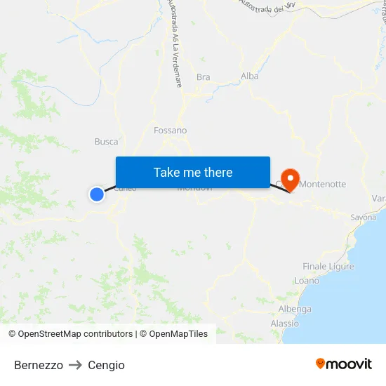 Bernezzo to Cengio map