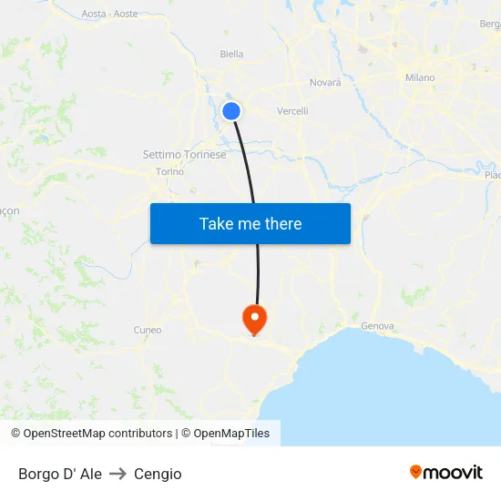 Borgo D' Ale to Cengio map