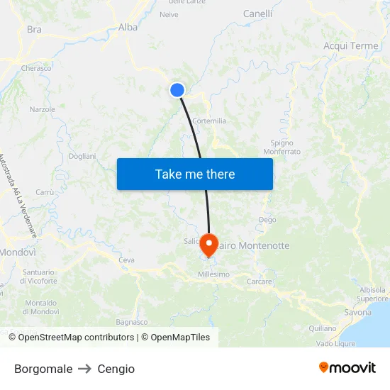Borgomale to Cengio map