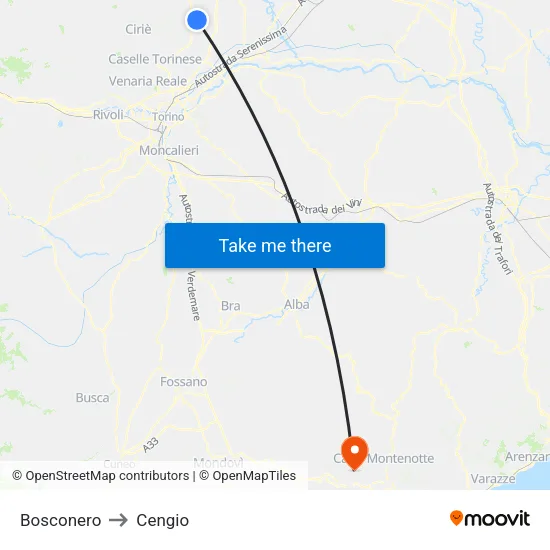 Bosconero to Cengio map