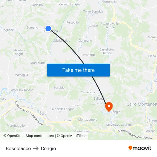 Bossolasco to Cengio map