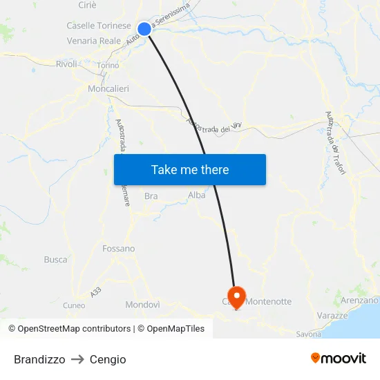 Brandizzo to Cengio map