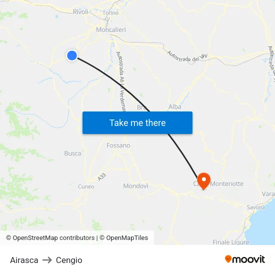 Airasca to Cengio map