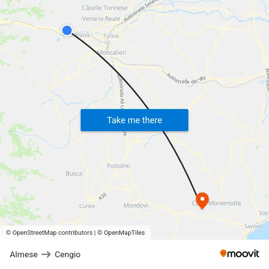 Almese to Cengio map