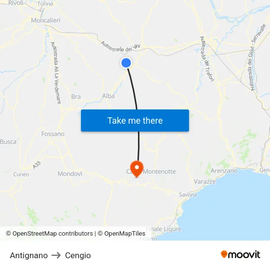 Antignano to Cengio map