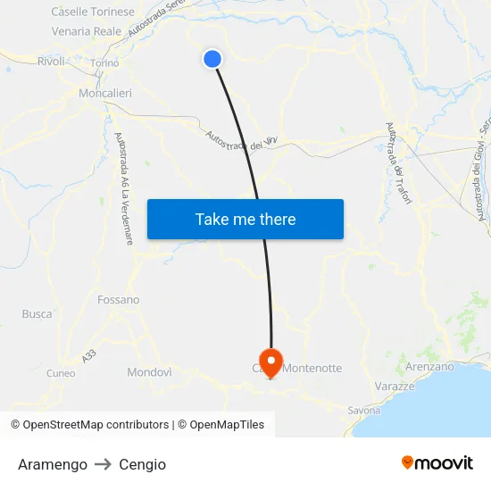 Aramengo to Cengio map