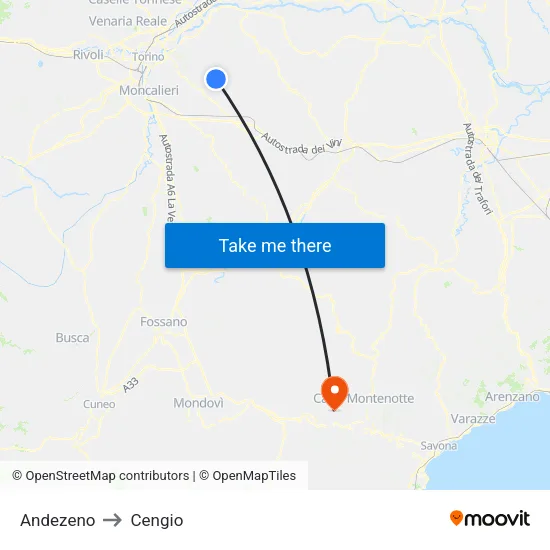 Andezeno to Cengio map