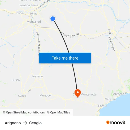 Arignano to Cengio map