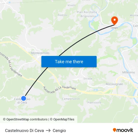 Castelnuovo Di Ceva to Cengio map