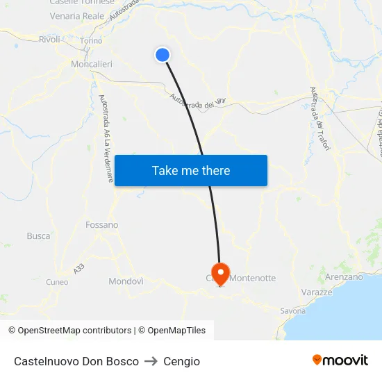 Castelnuovo Don Bosco to Cengio map