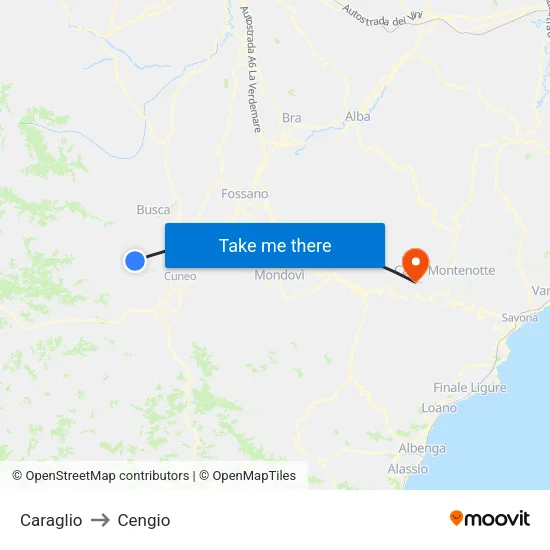 Caraglio to Cengio map