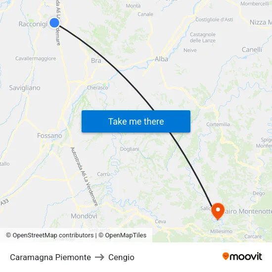 Caramagna Piemonte to Cengio map