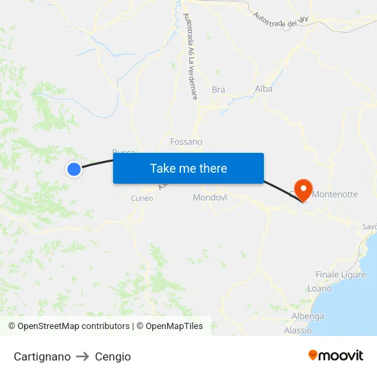 Cartignano to Cengio map