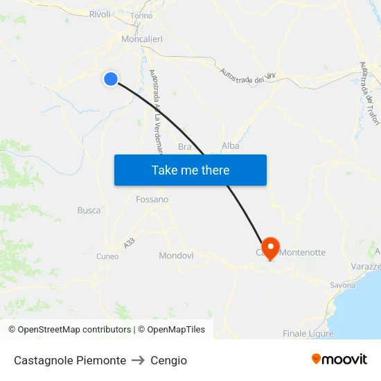 Castagnole Piemonte to Cengio map