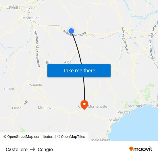 Castellero to Cengio map
