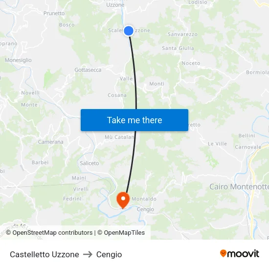 Castelletto Uzzone to Cengio map