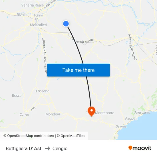 Buttigliera D' Asti to Cengio map