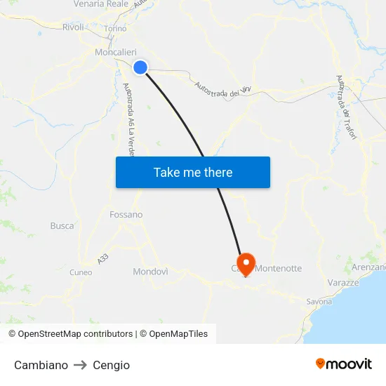 Cambiano to Cengio map