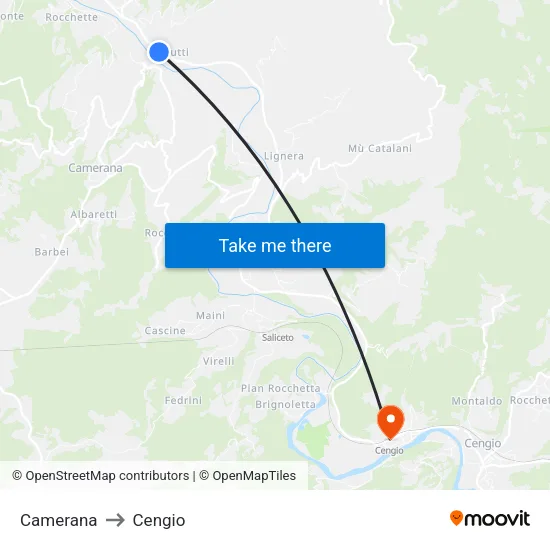 Camerana to Cengio map