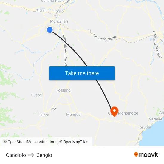 Candiolo to Cengio map
