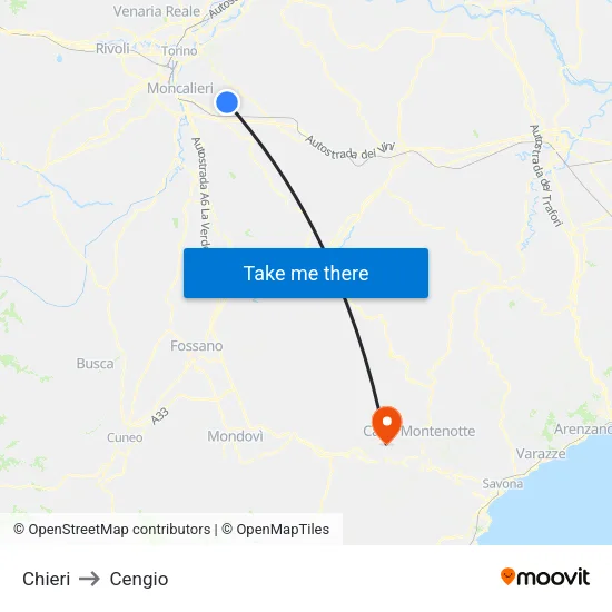 Chieri to Cengio map