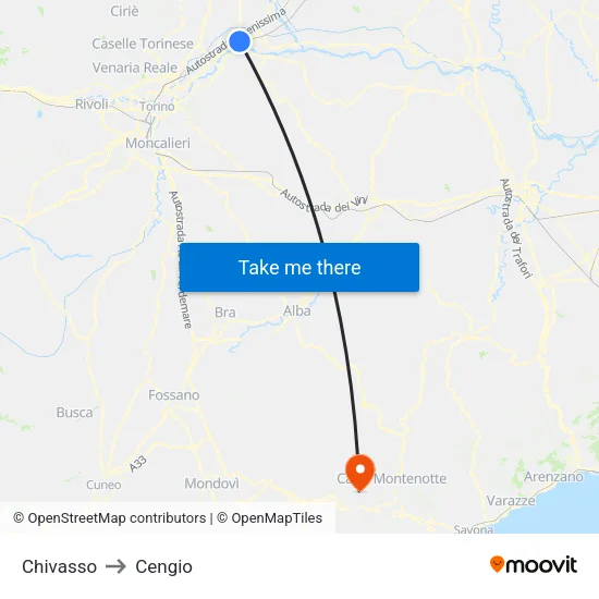 Chivasso to Cengio map
