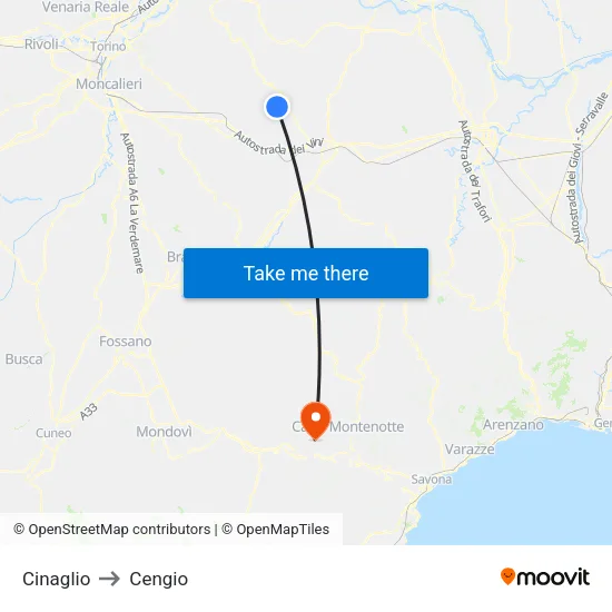 Cinaglio to Cengio map