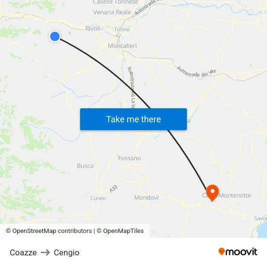 Coazze to Cengio map
