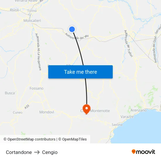 Cortandone to Cengio map