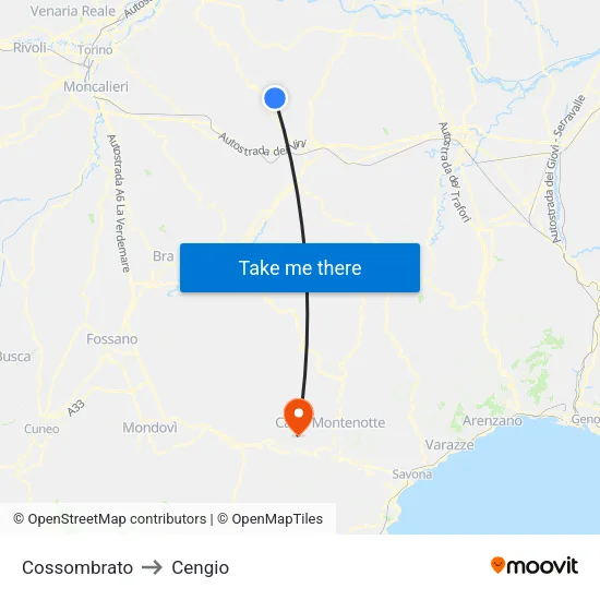 Cossombrato to Cengio map