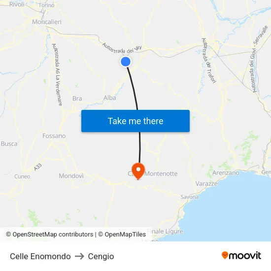 Celle Enomondo to Cengio map