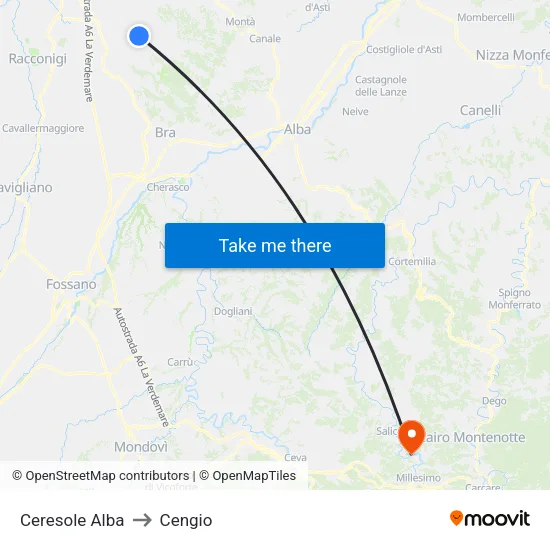Ceresole Alba to Cengio map