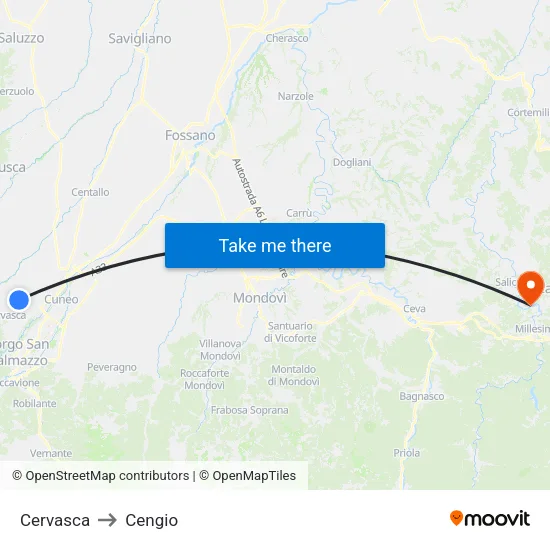 Cervasca to Cengio map