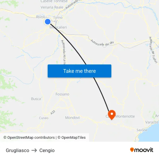 Grugliasco to Cengio map