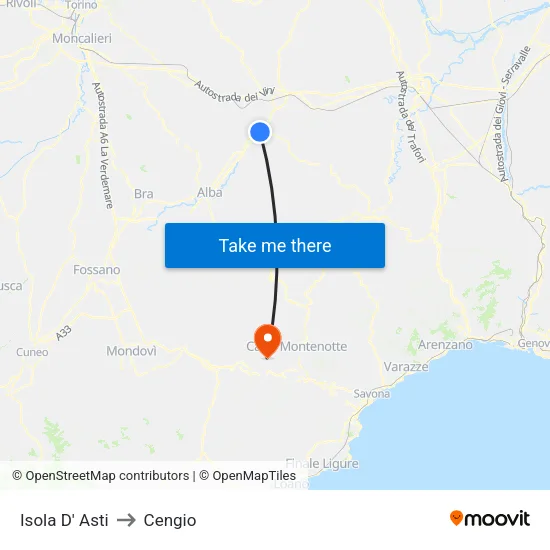 Isola D' Asti to Cengio map