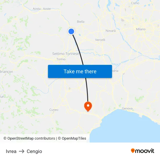 Ivrea to Cengio map