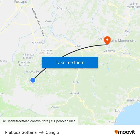 Frabosa Sottana to Cengio map