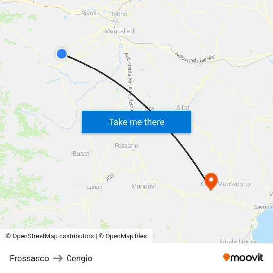 Frossasco to Cengio map