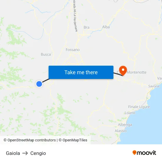 Gaiola to Cengio map