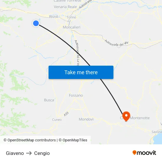 Giaveno to Cengio map