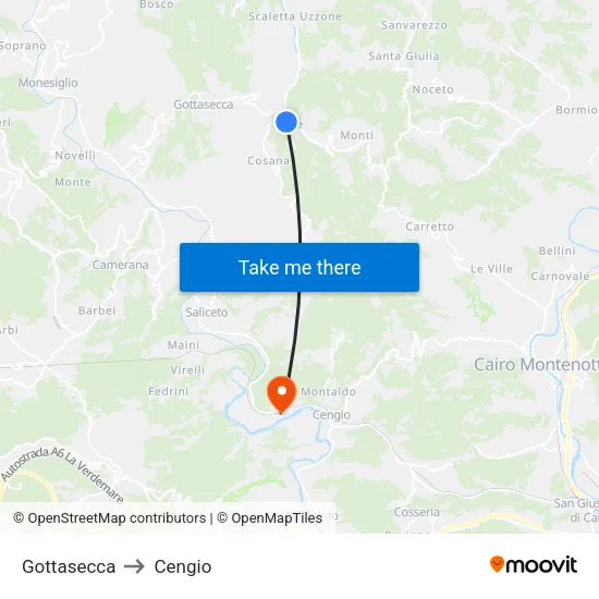 Gottasecca to Cengio map