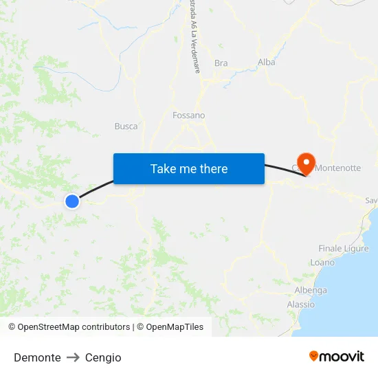 Demonte to Cengio map