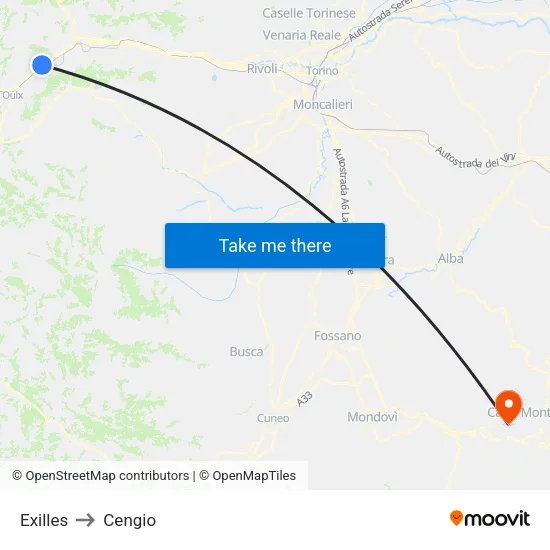 Exilles to Cengio map