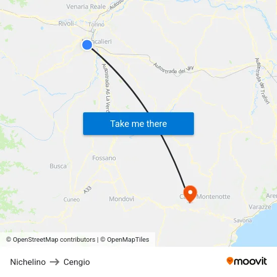 Nichelino to Cengio map