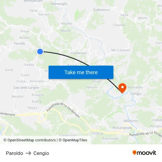 Paroldo to Cengio map